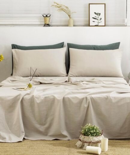 100%  Linen Sheets Queen Size, 4-Piece Linen Bed Sheet Set Queen, Breathable & Cooling, Soft & Durable, 16" Deep Pocket, 1 Flat Sheet, 1 Fitted Sheet, 2 Pillowcases (Queen, Natural Linen)