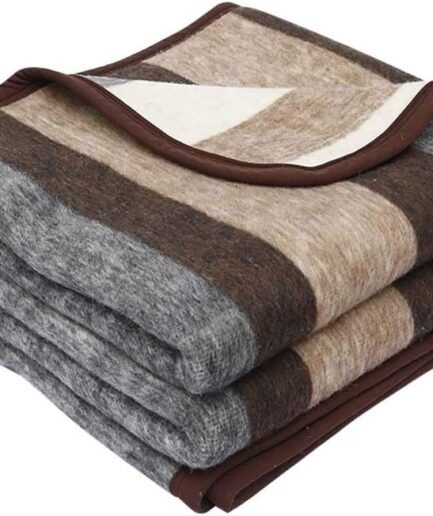 100% Natural Alpaca and Sheep Wool Blanket King Size Thick Heavyweight Comfortably Warm - Great for Outdoor Use - Striped Design 103" x 90" (Beige/Brown/Gray, King)