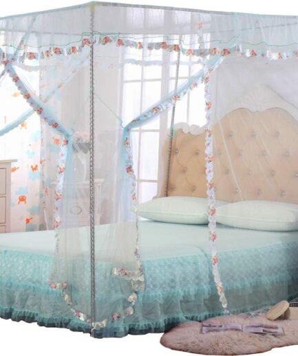 Canopy Bed Curtains Twin - 4 Corner Canopy for Beds, Bed Canopy for Girls Adult, Bedroom Decor (Twin Size, Light Blue)