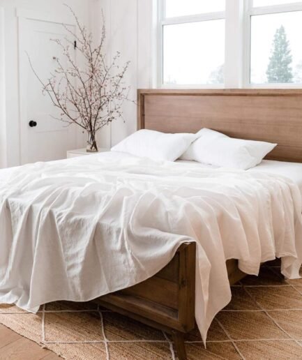 Linen Sheet  Flax Flat Sheet Only 55% Euro Linen 45% Cotton Basic Style Solid Color Soft Breathable Farmhouse Top Sheet 1-Piece (King, White)