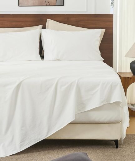 100%  Linen Sheets King Size 18-24”Extra Deep Pocket 4-Piece Set Breathable & Moisture-Wicking,Soft & Durable Sheets for Thick Mattresses(White)