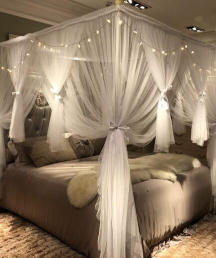 4 Corners Post Canopy Bed Curtain for Girls & Adults - Royal Luxurious Cozy Drapes - Cute Princess Bedroom Decoration Accessories (White, Full/Queen)