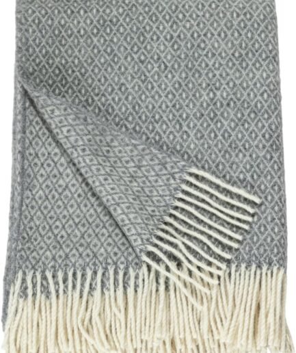 Ukrainian 100% Wool Fringed Throw Blanket Soft Warm Durable Fair Trade Artisan Made Cozy Plaid Herringbone Design Home Decor (Gray, Diamond)