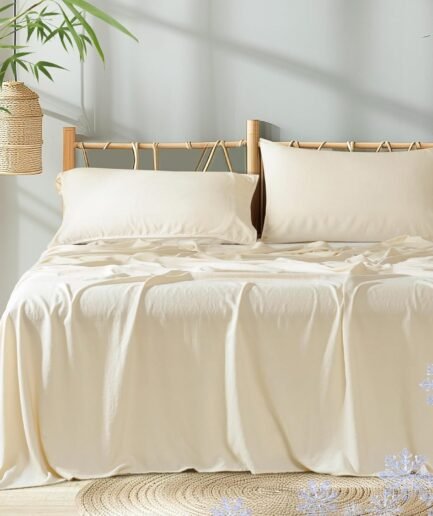 Cooling Sheets Set King Size,4 PCS 80% Viscose from Bamboo and 20% Linen Breathable & Soft Bed Sheets for Hot Sleeplers, Deep Pocket Up to 16" Bedding Sheets, Ture Natural