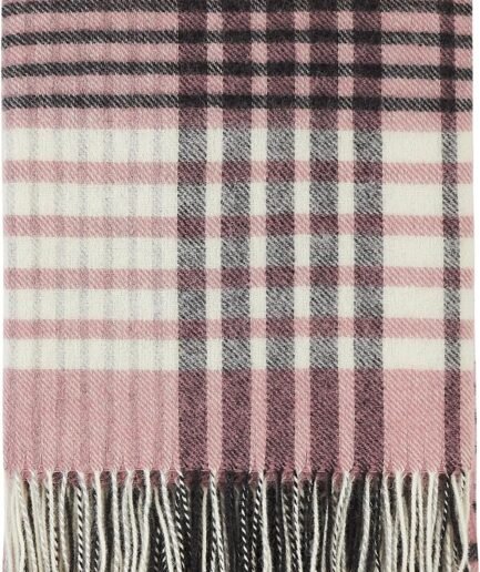 | Wool Blanket/Throw | 100% New Zealand Wool | Perfect for Home and Outdoors | Virgin Wool Blanket with Fringes 55"x79"(140 x 200 cm) (Pink/White/Black)