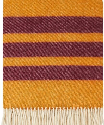 New Zealand Virgin Wool Throw Blanket, Indoor & Outdoor Blankets and Throws, Striped Soft Blanket with Fringes, 55 x 79 in (140 x 200 cm), Mustard Red