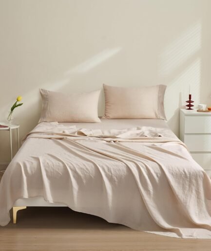 New Season  Linen Sheets Set - 100% European Flax Linen Sheets King, Soft, Breathable & Durable Luxury 4 Pcs Set (1 Flat Sheet, 1 Fitted Sheet, 2 Pillowcases) (Queen, Linen)
