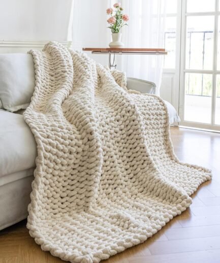 Chunky Knit Blanket - Luxury Soft Cozy50 * 60 Throw Blanket,100% Woven Blanket Rope Knot Throw Blanket for Couch, Sofa, Home Decor, Gift - Machine Washable(Cream)