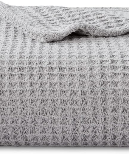100% Cotton Blanket Twin XL Size for College Dorm - Breathable and Soft, Waffle Weave Twin Blanket for Summer, Dorm Room Essentials, Grey, 66x90 inches