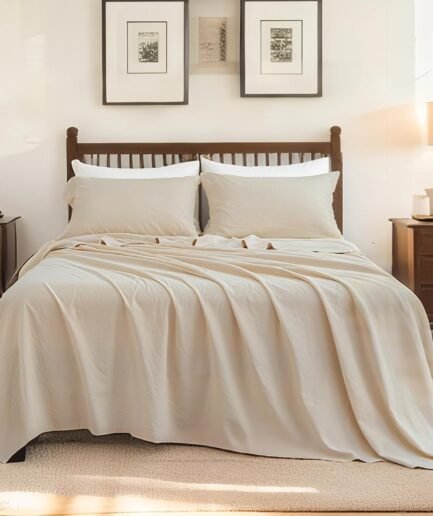 Linen Cotton Sheet Set 4-Piece (1 Flat Sheet, 1 Fitted Sheet & 2 Pillowcases) - Soft, Breathable & Cozy Farmhouse Bedding for Hot Sleepers, Natural Flax Blend - King Size, Linen