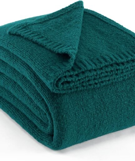 Wool Blend Knit Throw Blanket 60" X 80" Twin, 50% Recycled Polyester Soft Cable Knitted Fluffy Throws for Couch Lightweight Woven Blankets for Sofa Fuzzy Cozy Bed Cover, Dark Teal