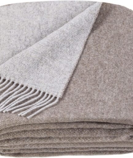 Merino Wool Blanket - Warm Throw for Cold Weather, Warmest Travel Outdoor Camping Blankets, Picnic Army and Military Throws, Comforter Soft & Cozy 55 x 79 Light Brown - Light Grey Double-Sided