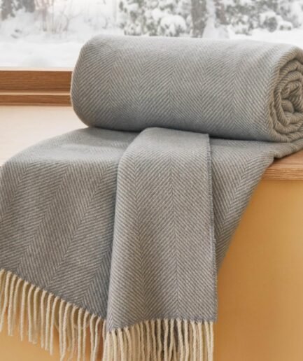 100% Wool Blanket for Women Gift -  and Cozy, Lightweight Warm Christmas Blanket for Winter, Luxury Herringbone Throw for Couch, Grey, 50x60 Inches